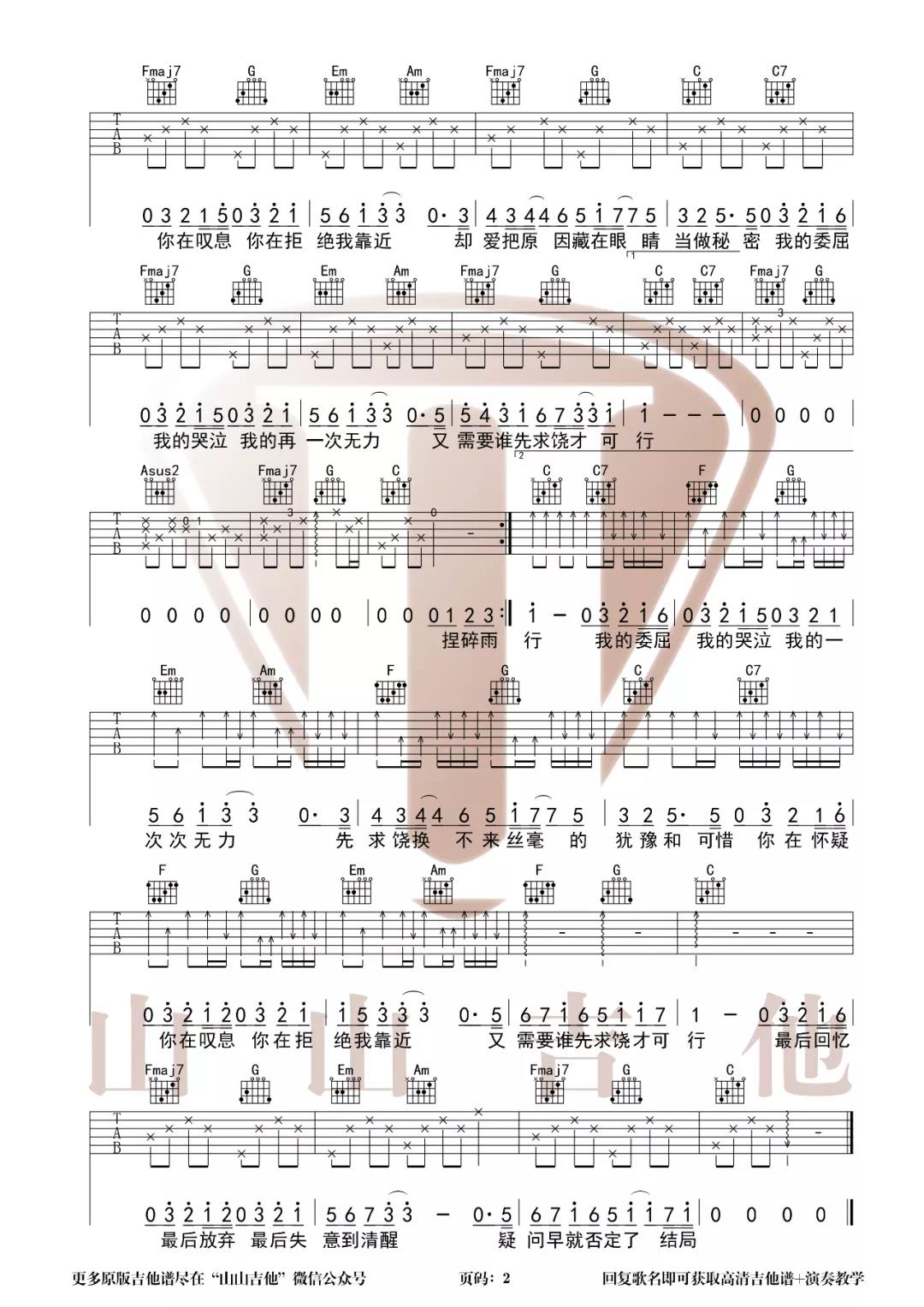 就是南方凯《万拒》吉他谱(C调)-Guitar Music Score