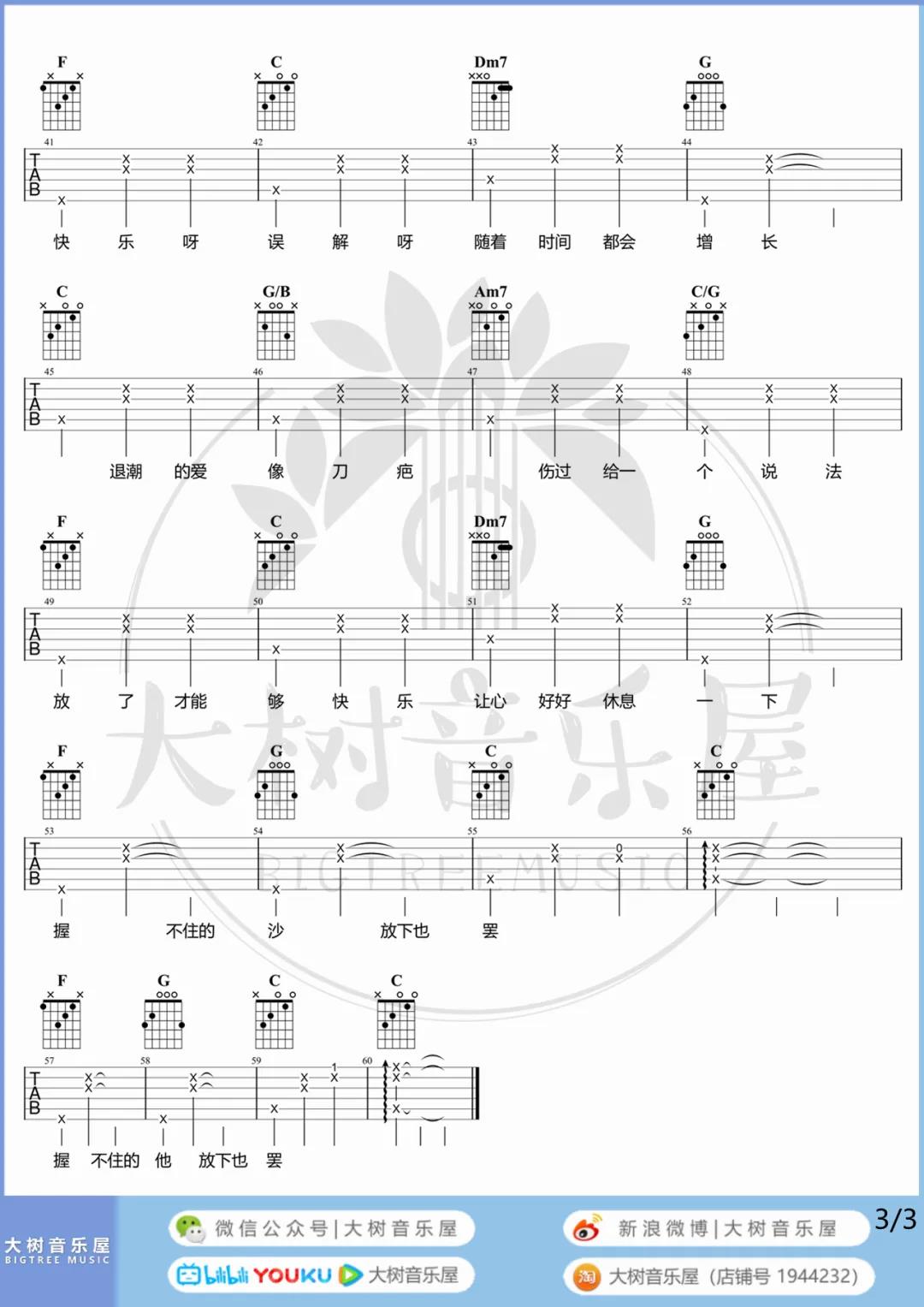 萧萧,林俊杰《握不住的他》吉他谱(C调)-Guitar Music Score