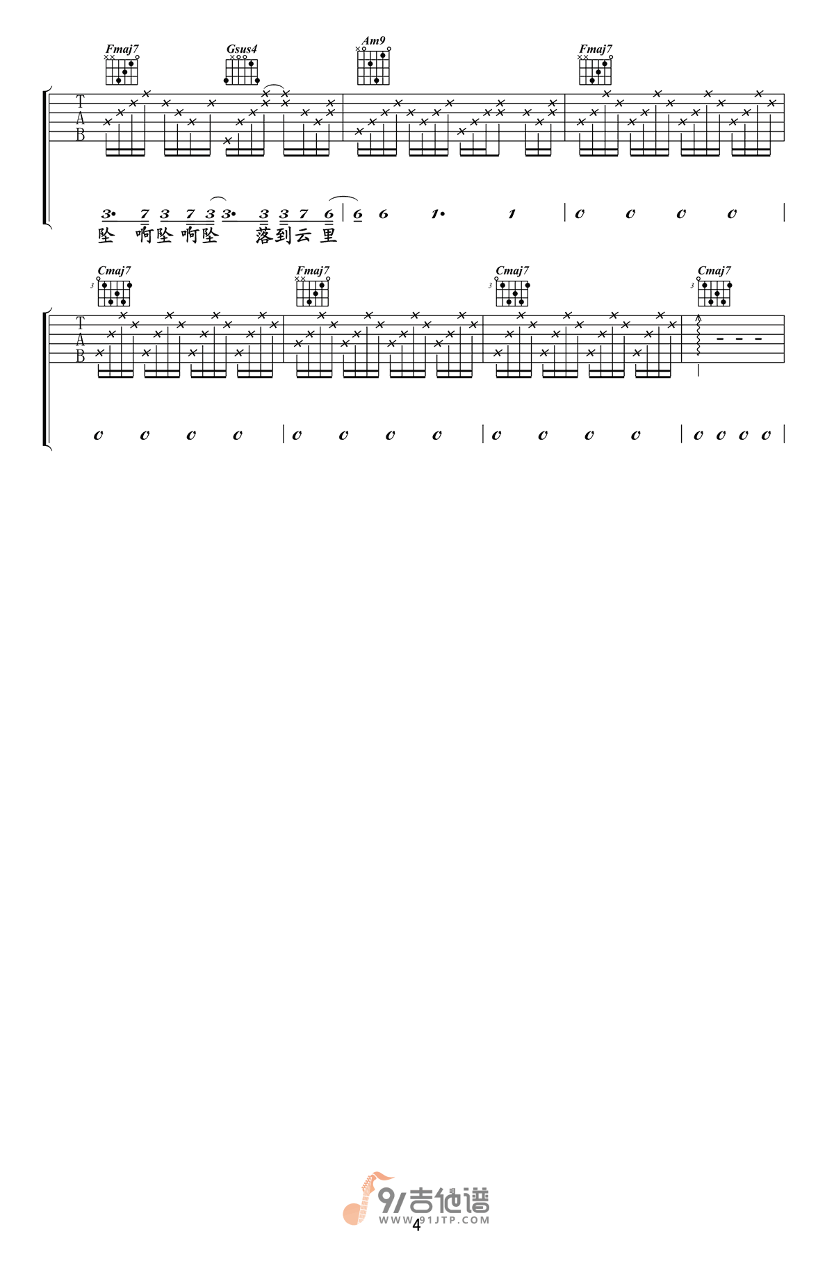 陈粒-虚拟吉他谱4-C调指法