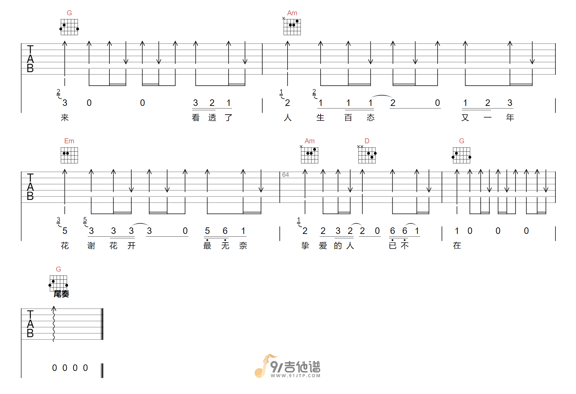 大欢-这个年代吉他谱4-G调指法