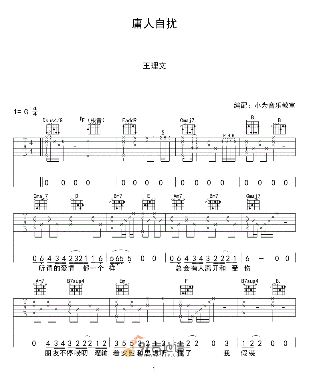 王理文-庸人自扰吉他谱1-G调指法
