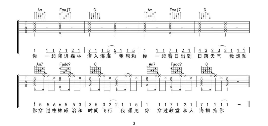 沈以诚-失眠飞行吉他谱3-C调指法