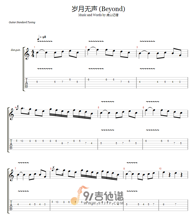 【乐队总谱】Beyond-《岁月无声》GTP乐队谱