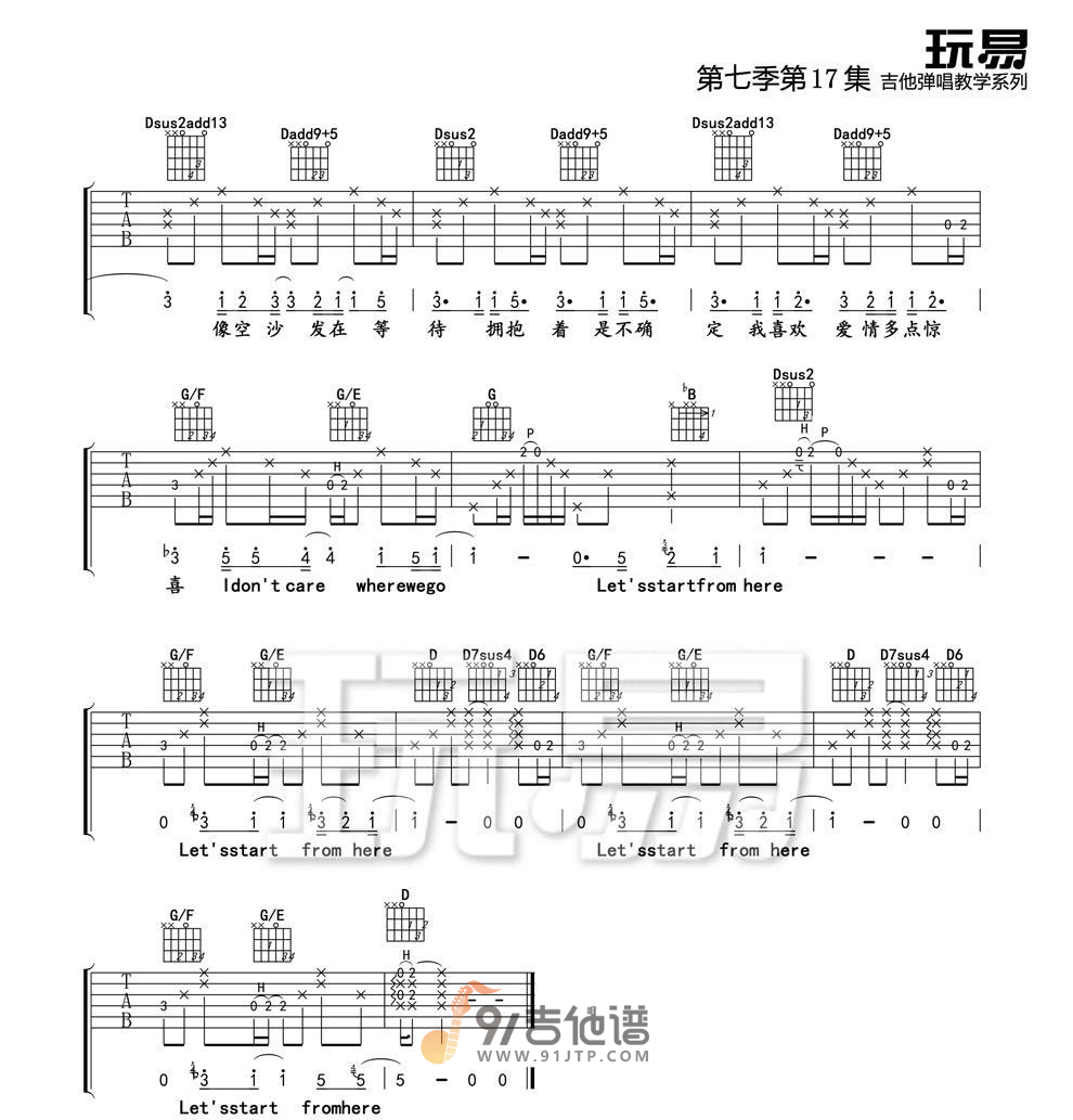 迷宫吉他谱3-王若琳-D调指法