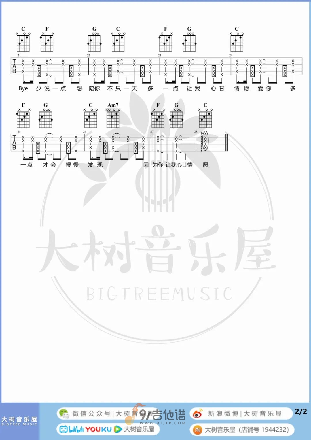 爱你吉他谱2-王心凌-C调指法