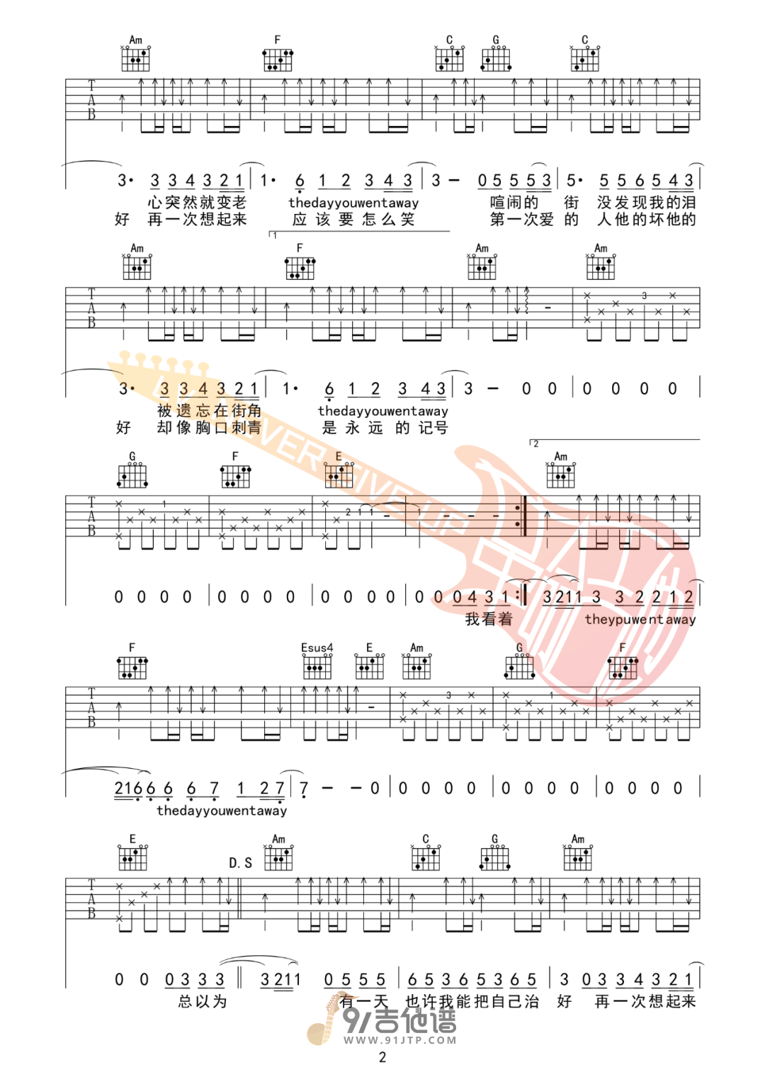 第一次爱的人吉他谱2-王心凌-C调指法
