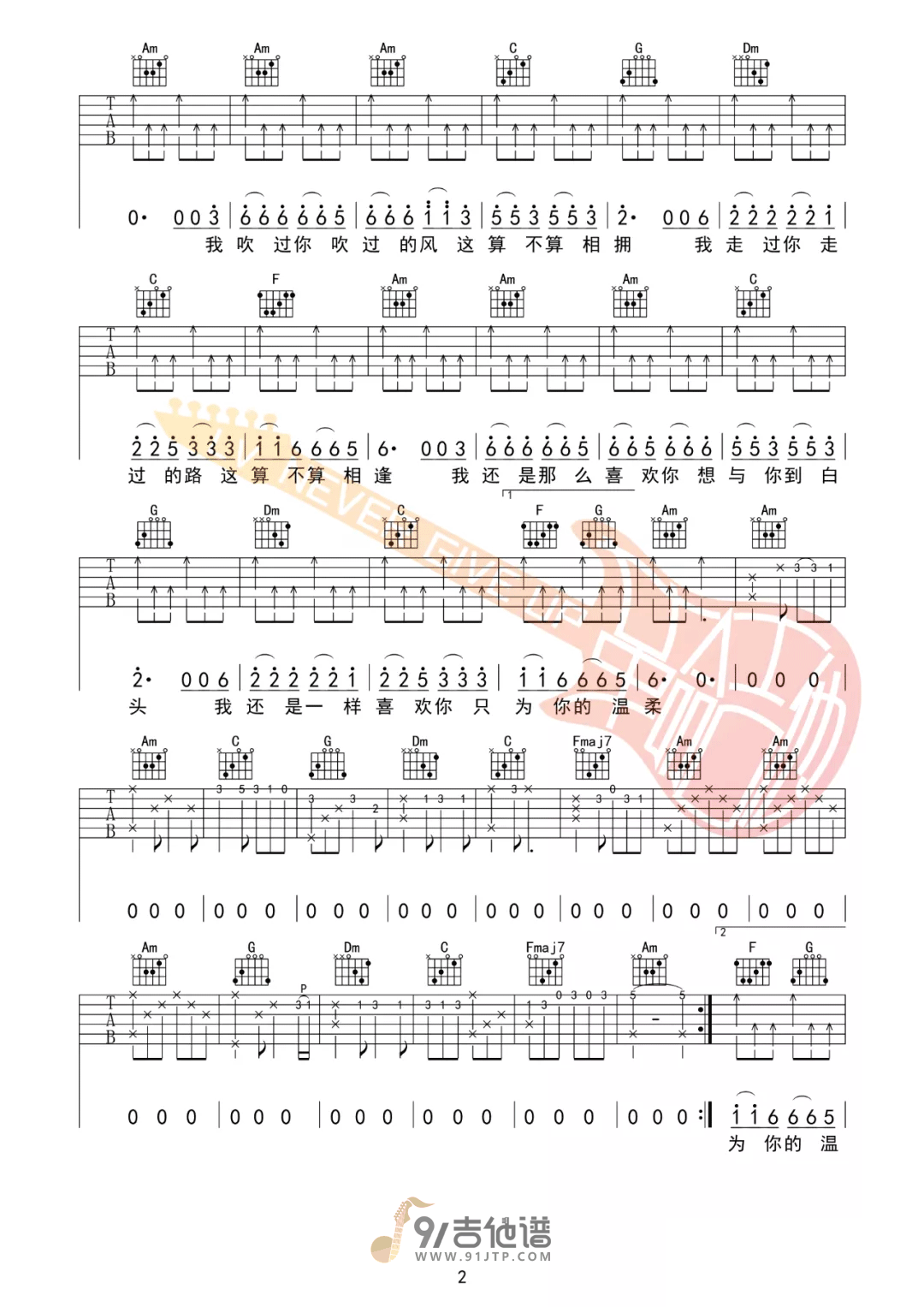 听闻远方有你吉他谱2-刘艺雯-C调指法