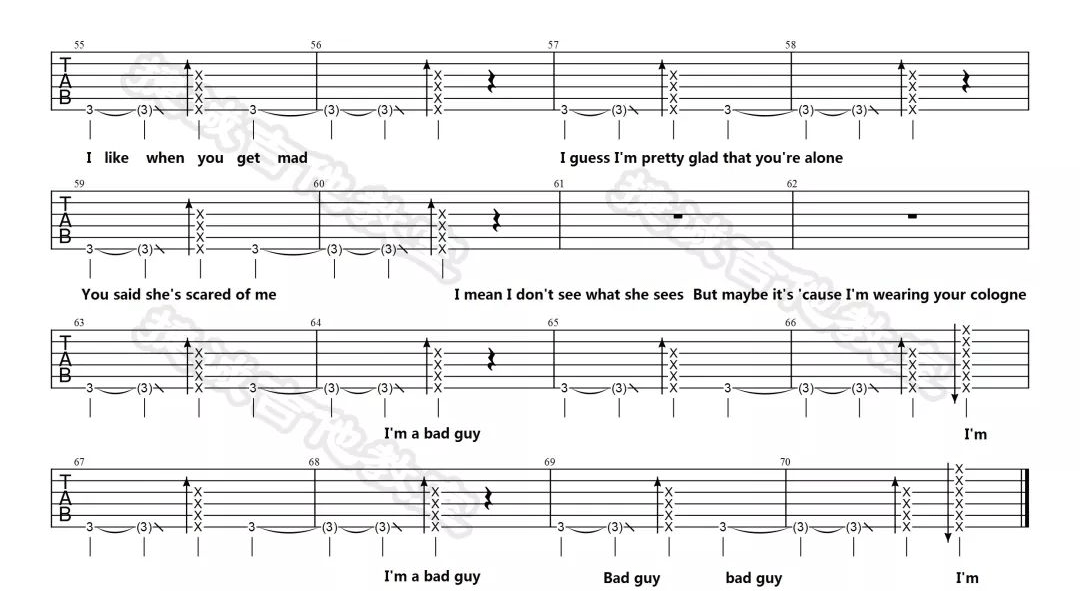 Bad-Guy吉他谱3-Billie-Eilish-降B调指法