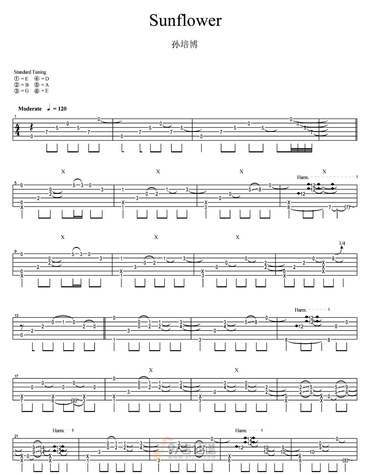 Sunflower指弹吉他谱1-孙培博