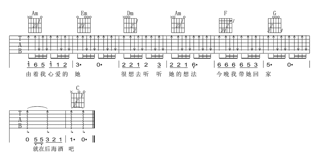 后海酒吧吉他谱3-陈玉建-C调指法