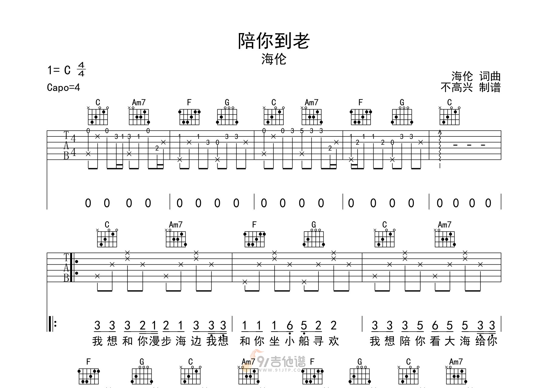 陪你到老吉他谱预览图