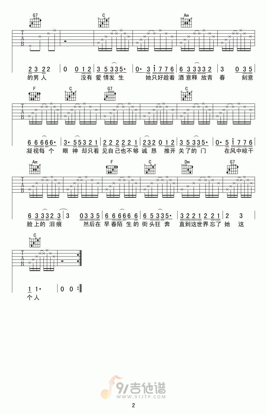失踪吉他谱2-林忆莲-C调指法