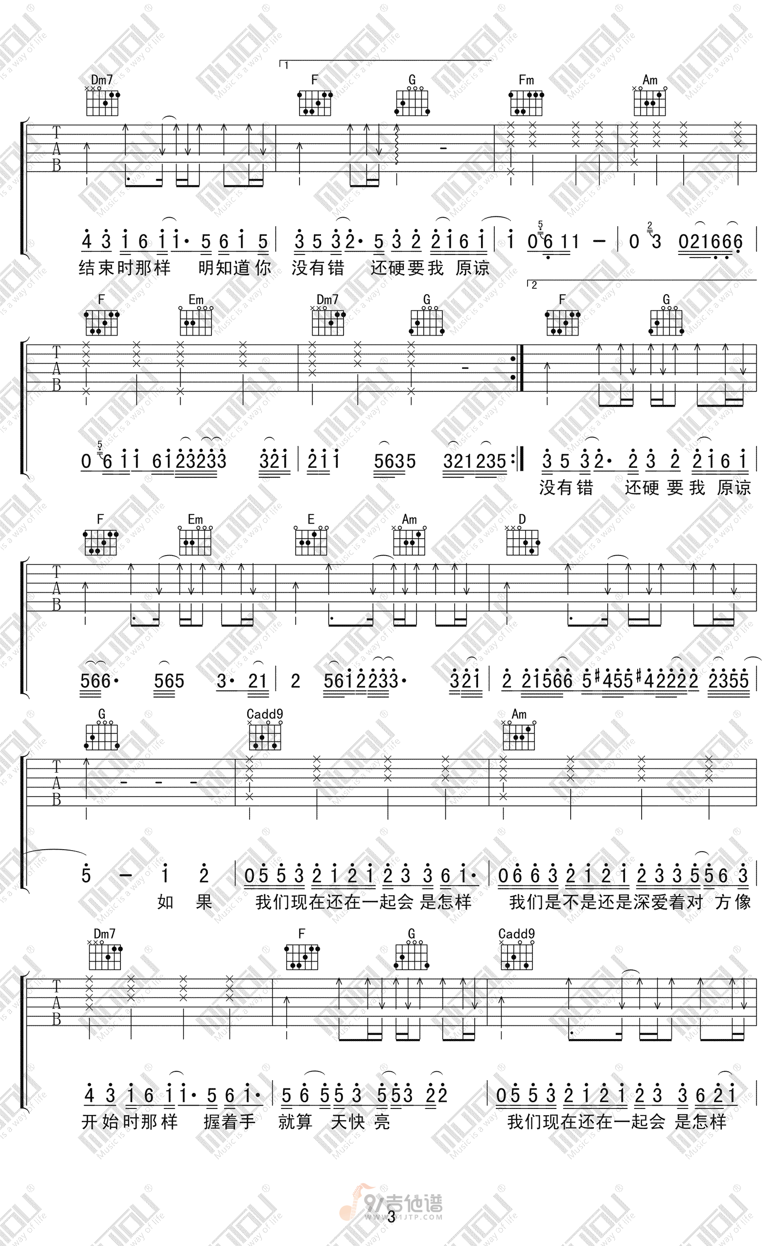 怎样吉他谱3-戴佩妮-C调指法