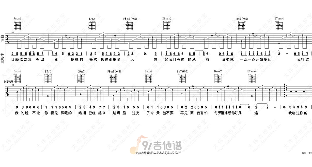 断点吉他谱2-张敬轩-A调指法