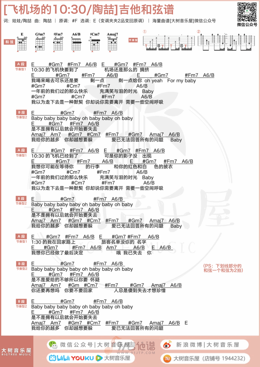 飞机场的十点半吉他谱4-陶喆-E调指法