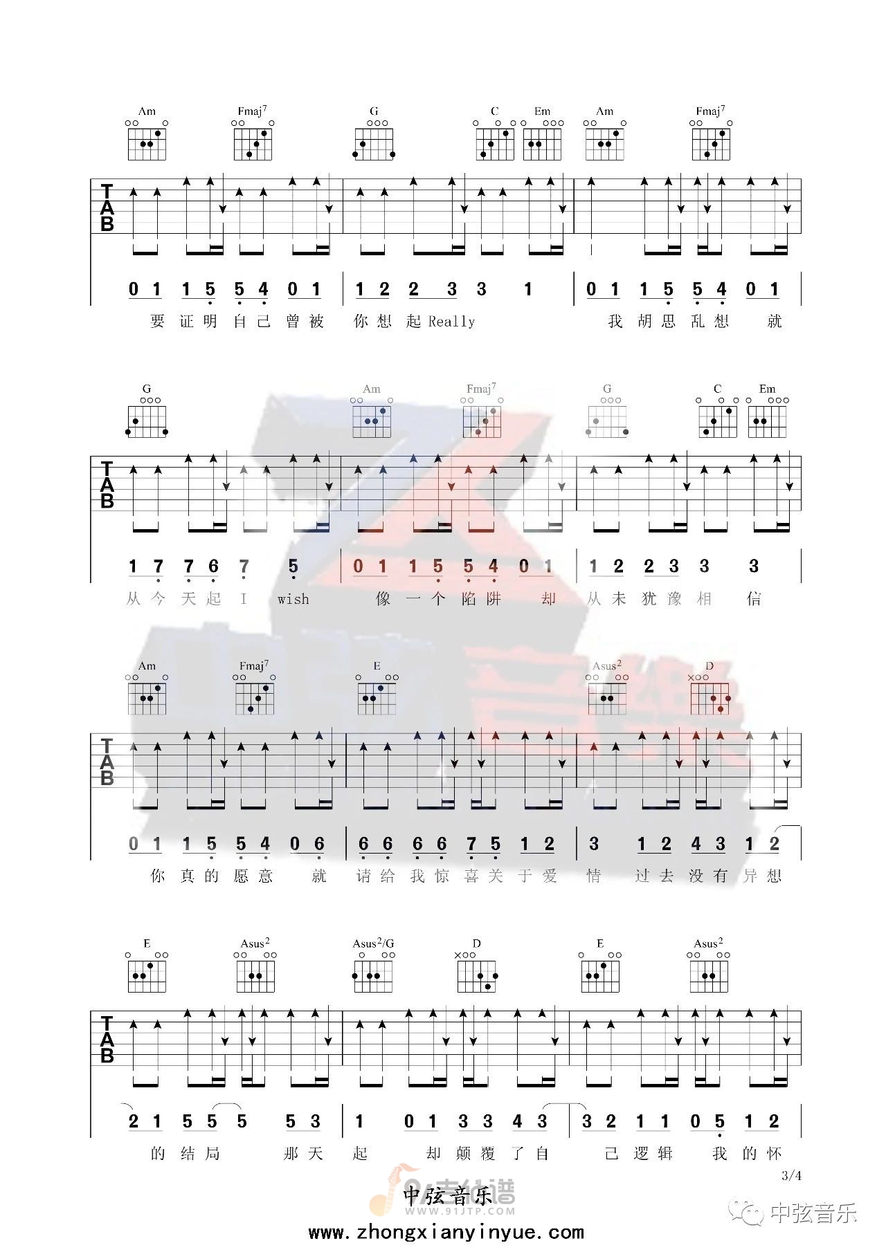 说爱你吉他谱3-蔡依林-C调指法