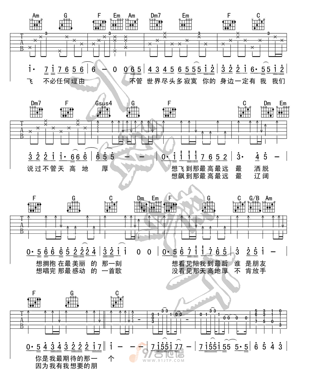 天高地厚吉他谱2-信乐团-C调指法