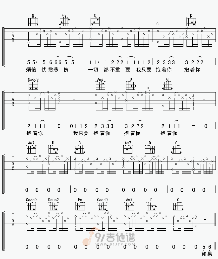 抱着你吉他谱2-张震岳-G调指法