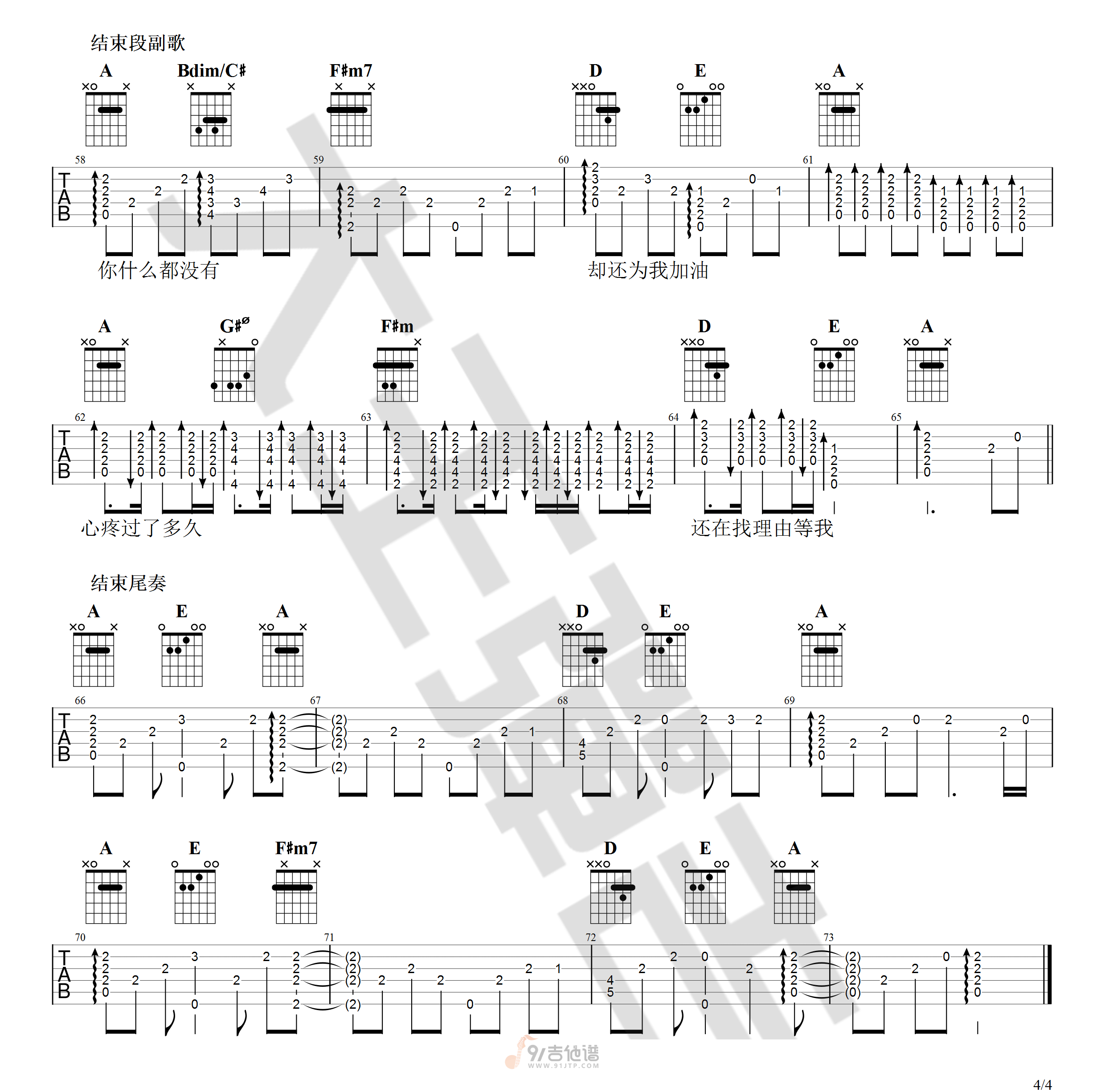 说好不哭吉他谱4-周杰伦-A调指法