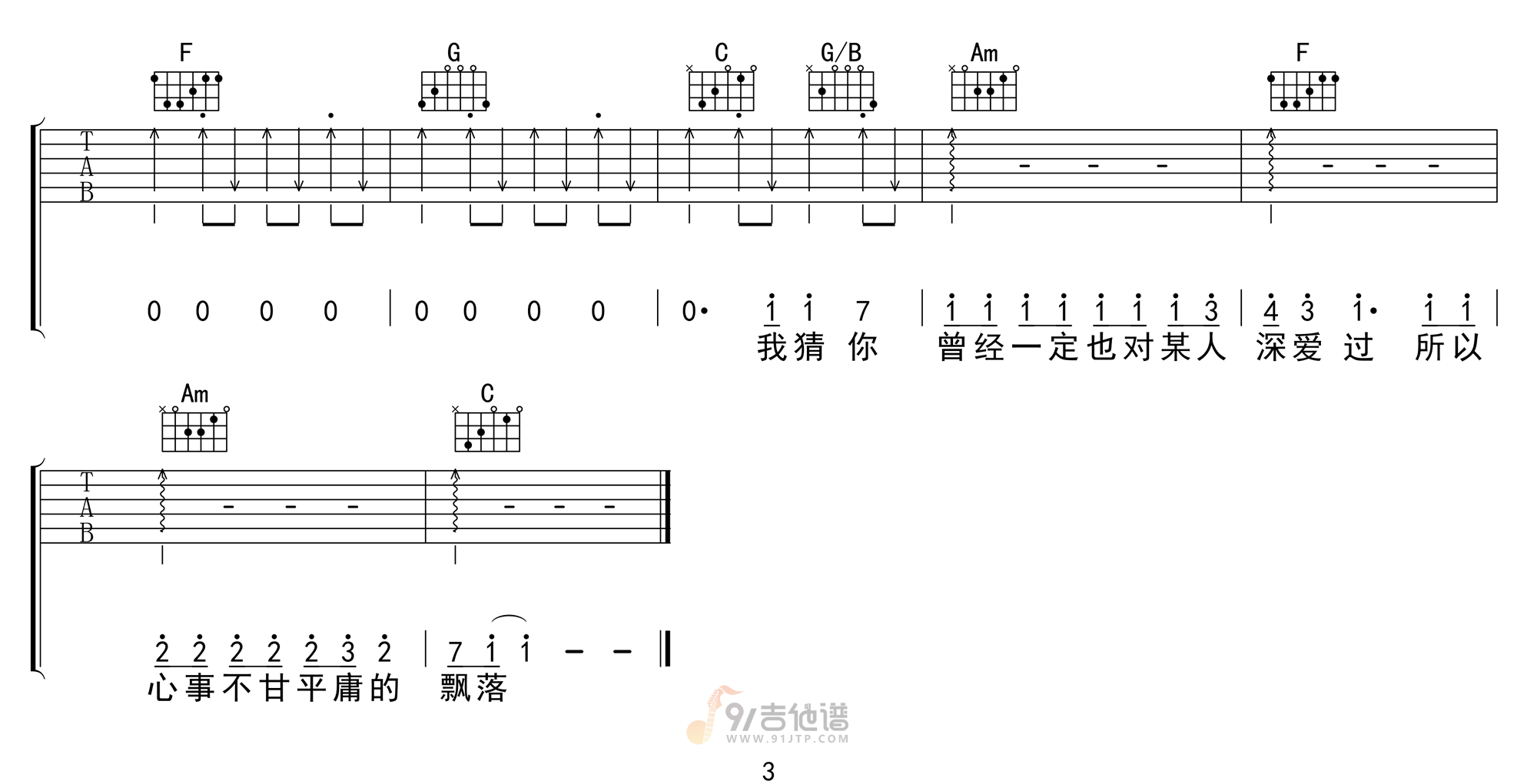 是红吉他谱3-花粥-C调指法