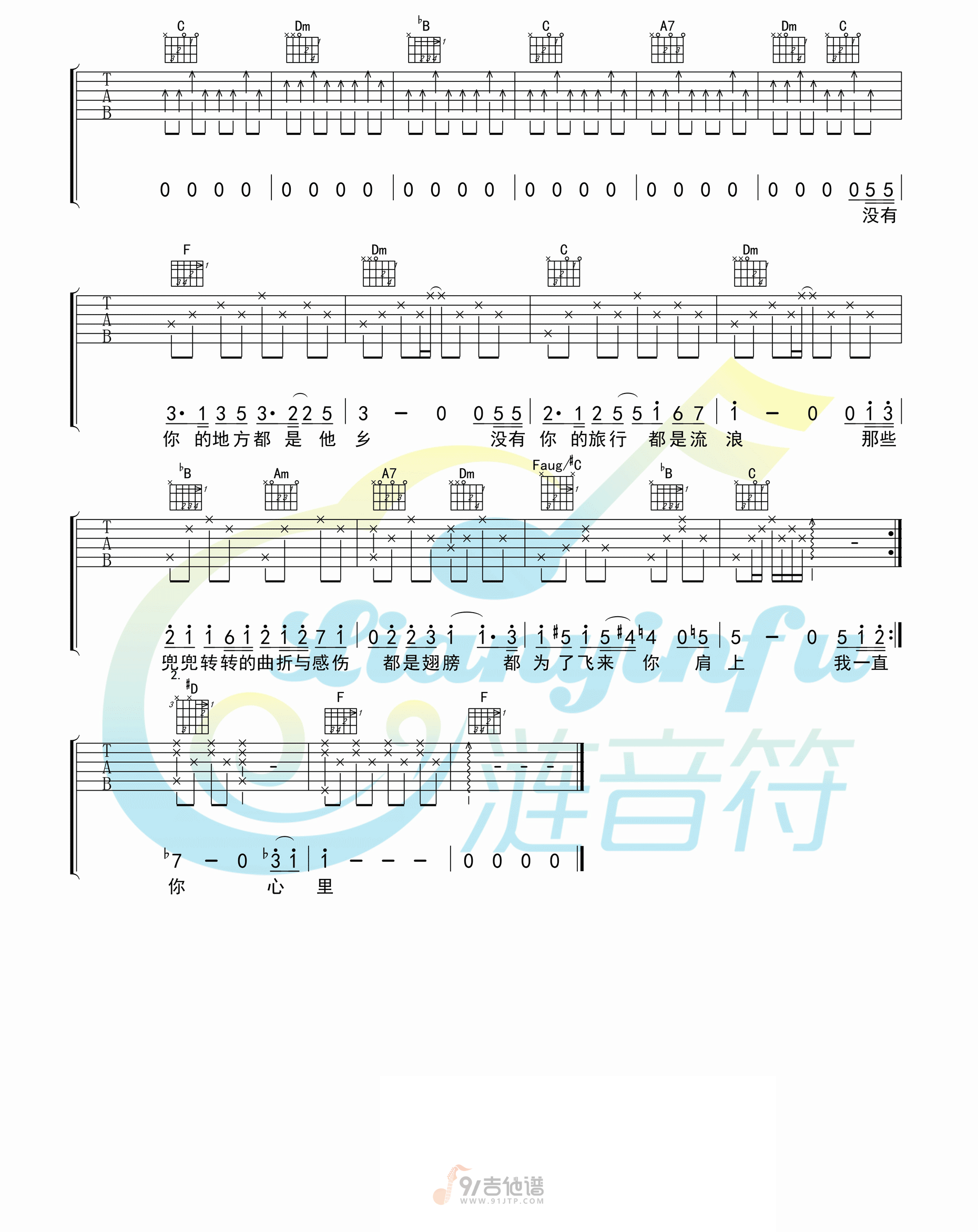 你在终点等我吉他谱3-王菲-F调指法