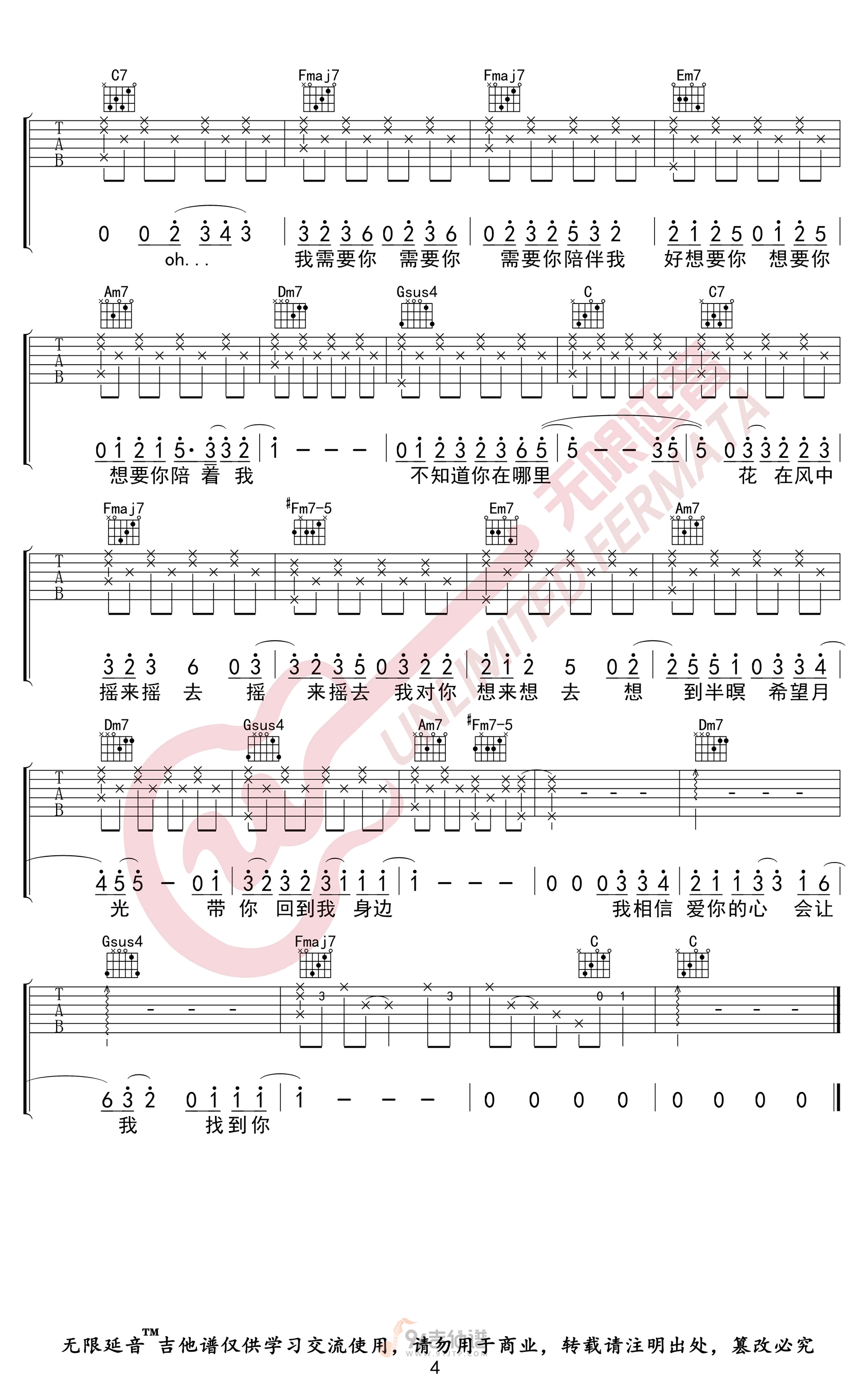 鱼仔吉他谱4-卢广仲-C调指法