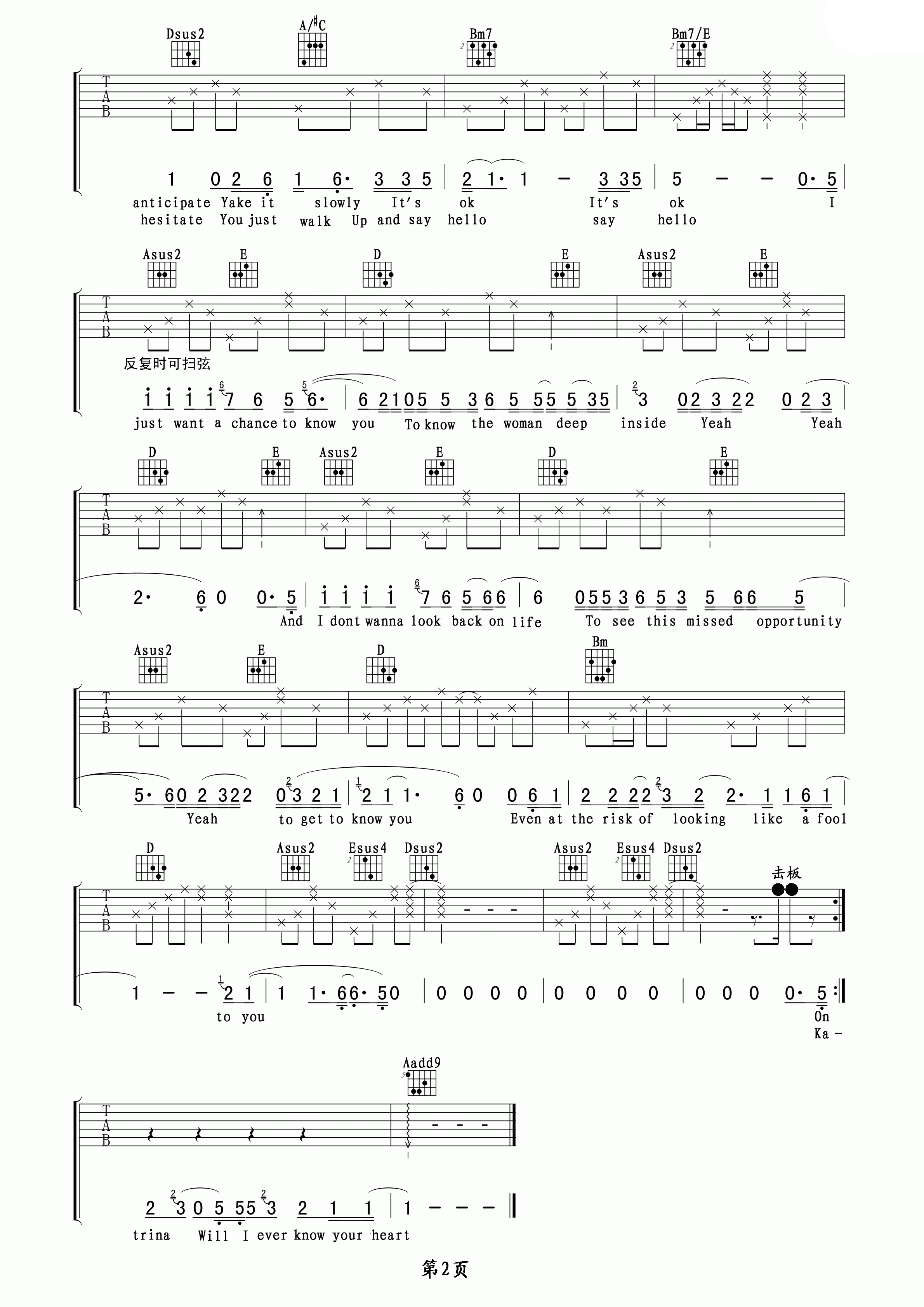 Katrina吉他谱2-陶喆-A调指法