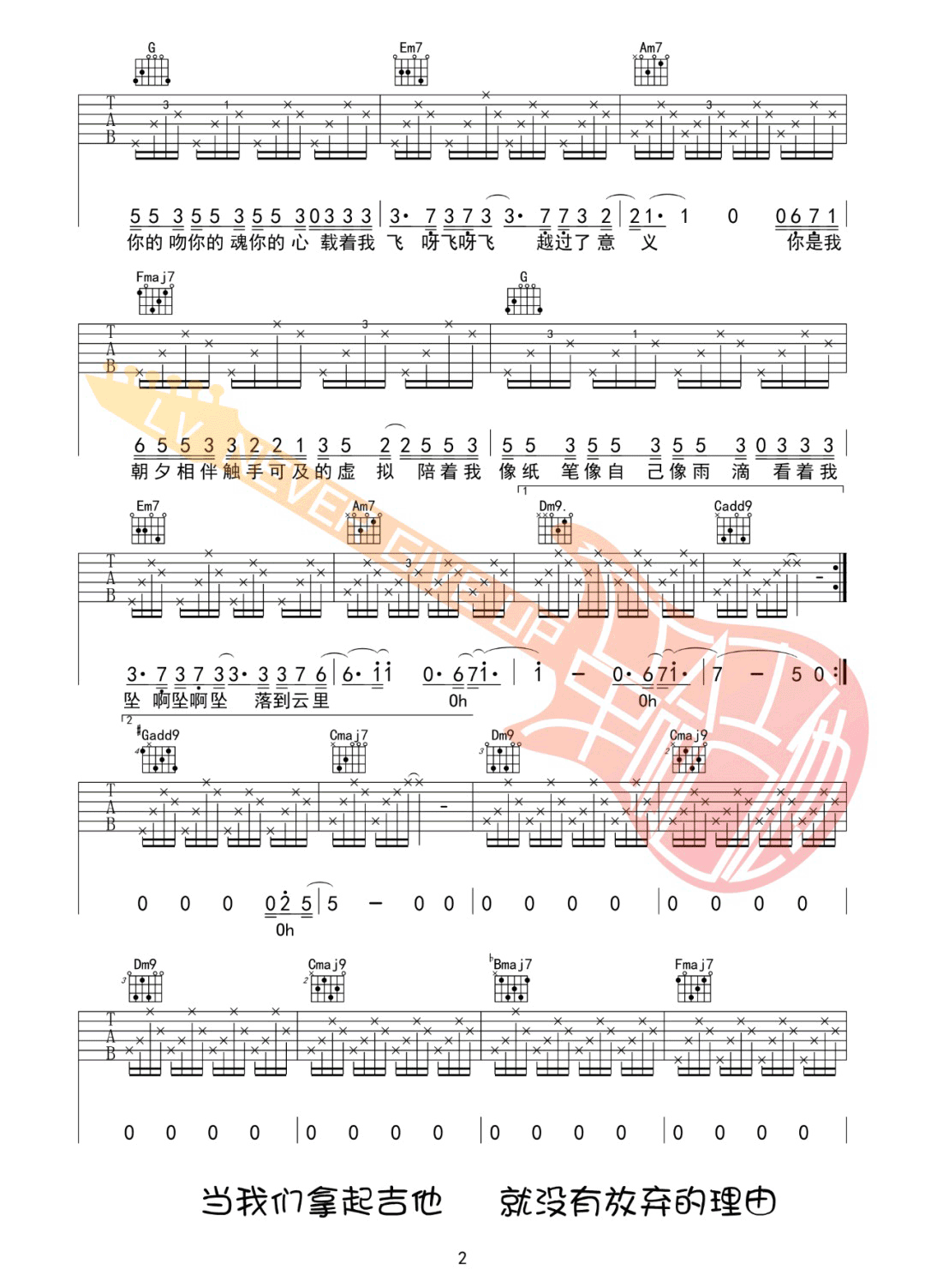 虚拟吉他谱2-陈粒-C调指法