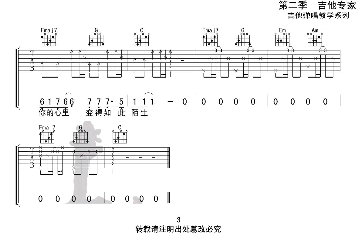 有名无份吉他谱3-李冠霖-C调指法