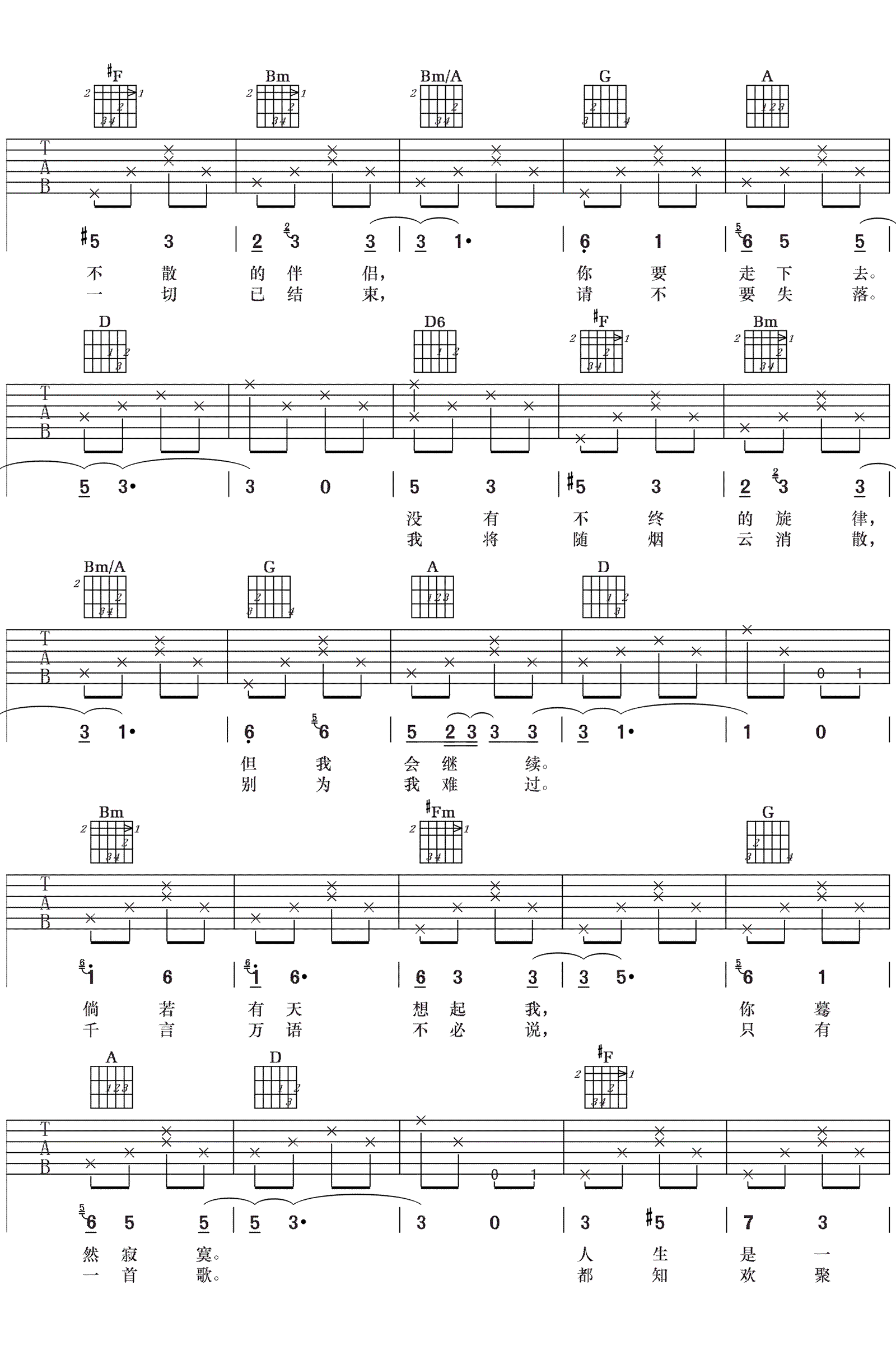 骊歌吉他谱2-GALA-D调指法