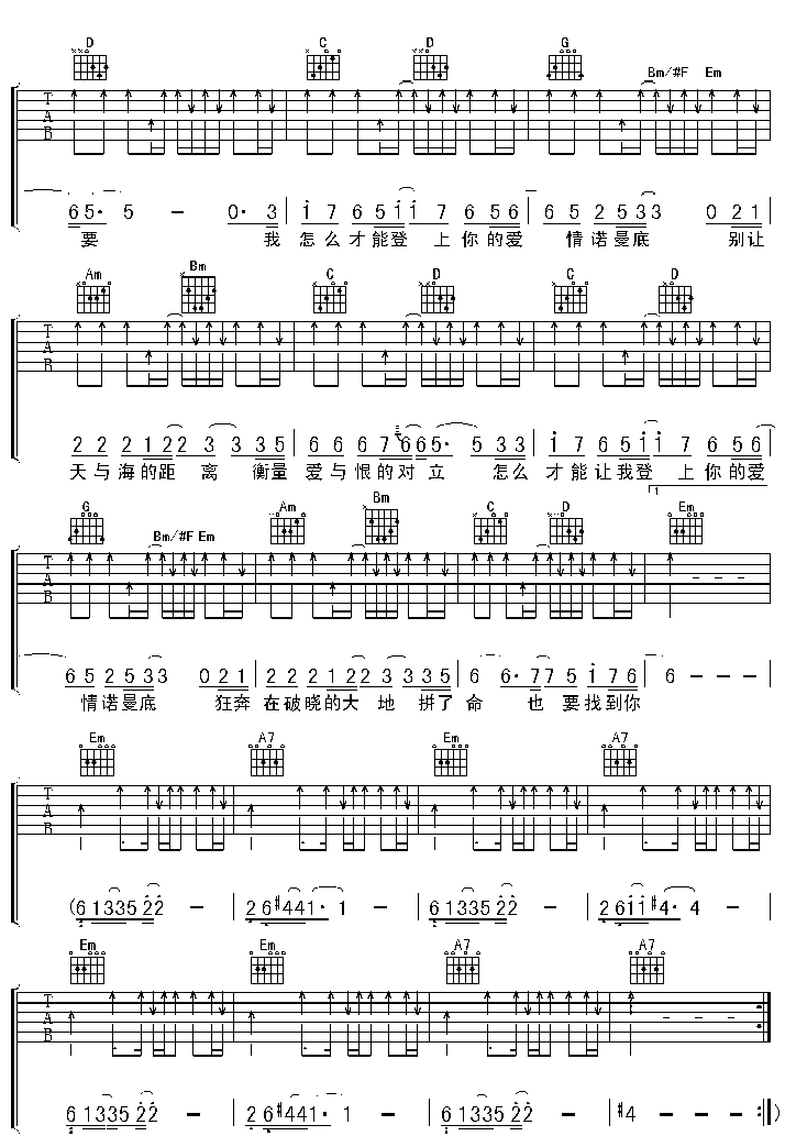 爱情诺曼底吉他谱3-黄征-G调指法
