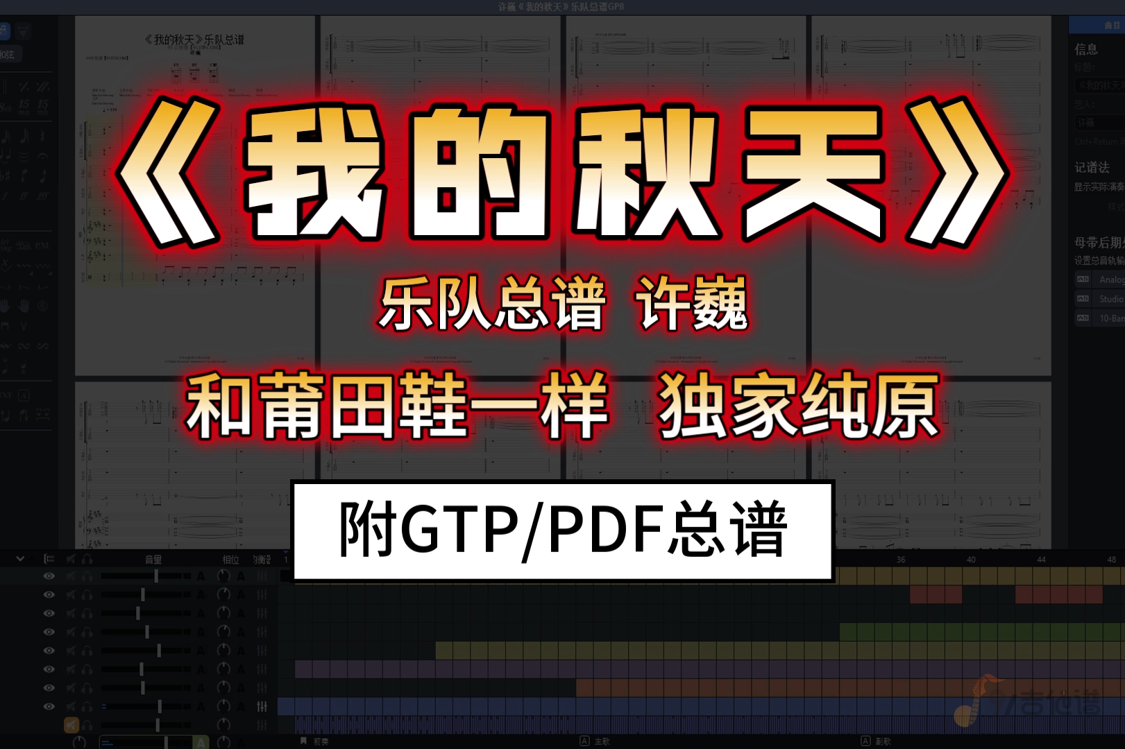 【SVIP定制谱】许巍《我的秋天》乐队总谱8音轨高度还原版 独家发布